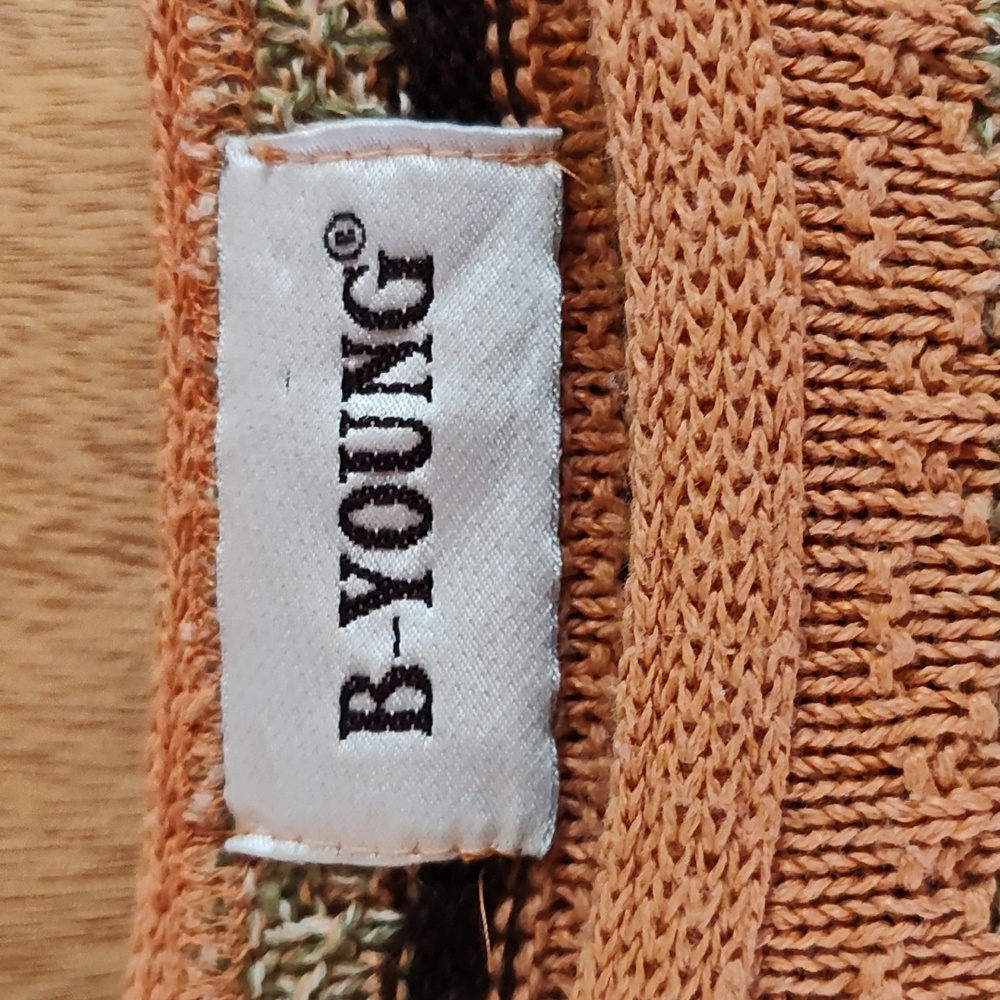 Vintage B-Young Denmark Womens Grandpa Sweater Peach Brown Green Cotton Blend 2X - Picture 10 of 11